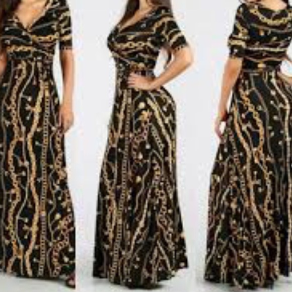 Dresses & Skirts - Black/Gold Chain Maxi Dress✨✨
